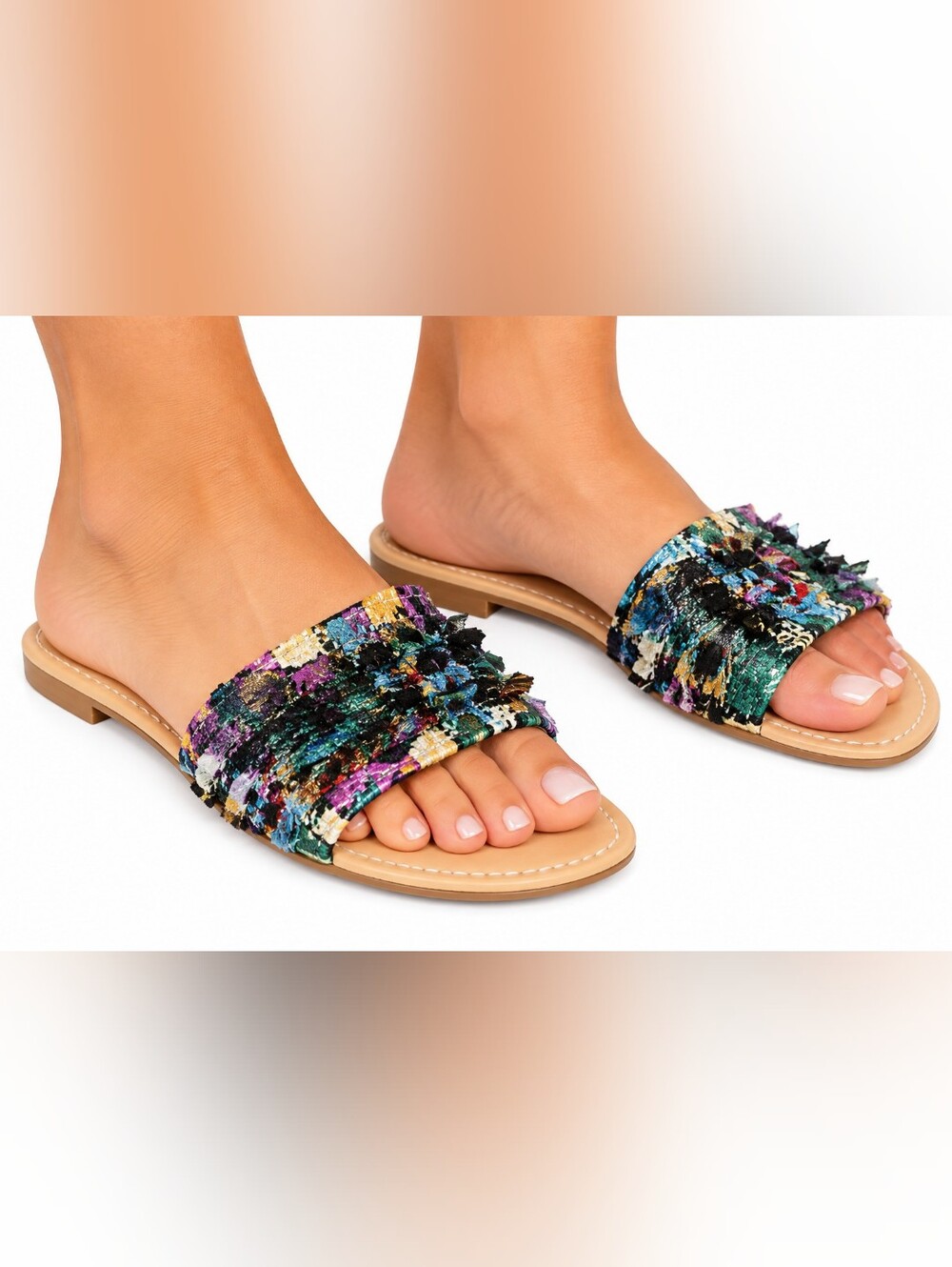 Express Women's Muti Color Beaded Embellished Slip In Sandals Size 7